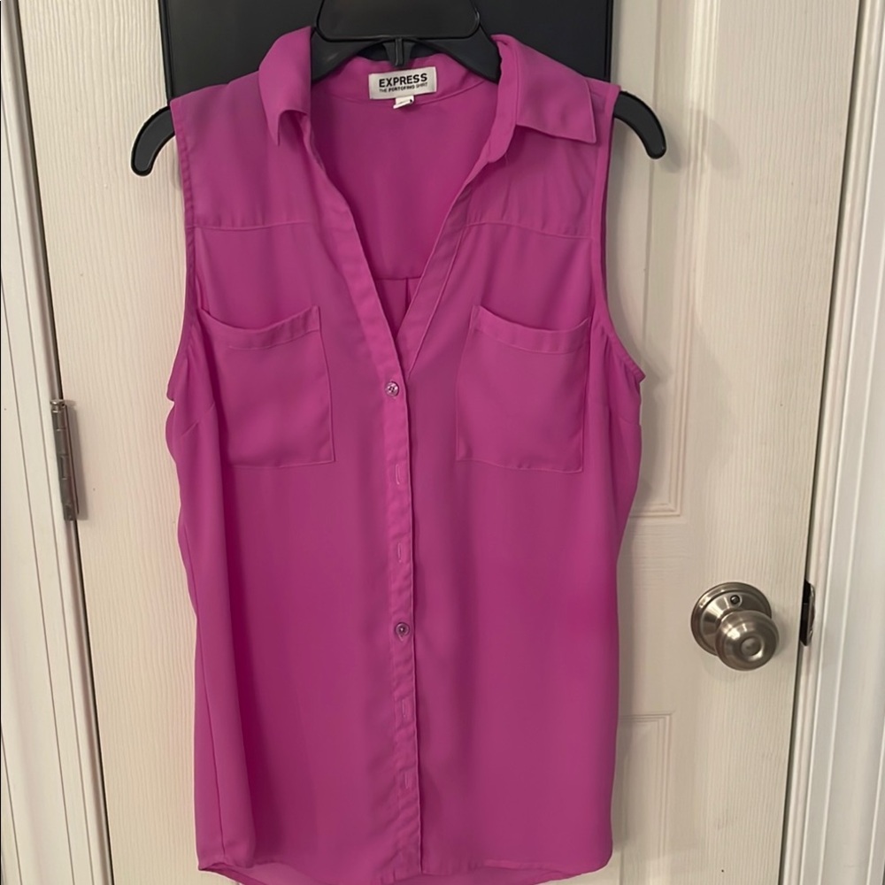 Express Pink Sleeveless Notched Collar Blouse